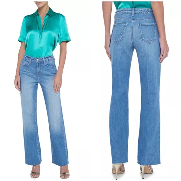New L’Agence Tiana High Rise Wide Leg Jeans Seneca Raw Hem Blue Sz 29 - Picture 2 of 13